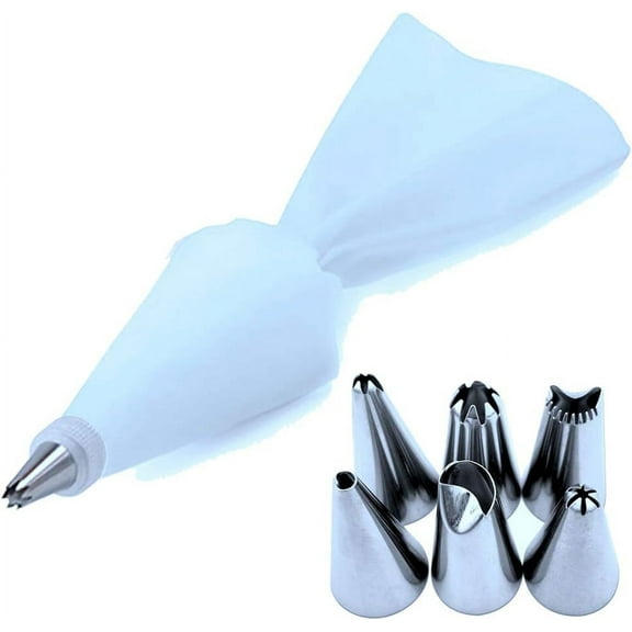XmhyTop with Nozzle Stainless Steel Kitchen Accessories Converter Pastry Bag Icing Piping Cake Nozzle Set Baking Tools 8pcs,White
