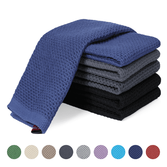 Xmushyra 100% Cotton Kitchen Dish Towels 6 Pack, Ultra Soft Absorbent Waffle Dish Cloths, Reusable Quick Drying Dish Rags Towels for Dishes and Kitchen Cleaning, 12x12 Inch, Mixed Color