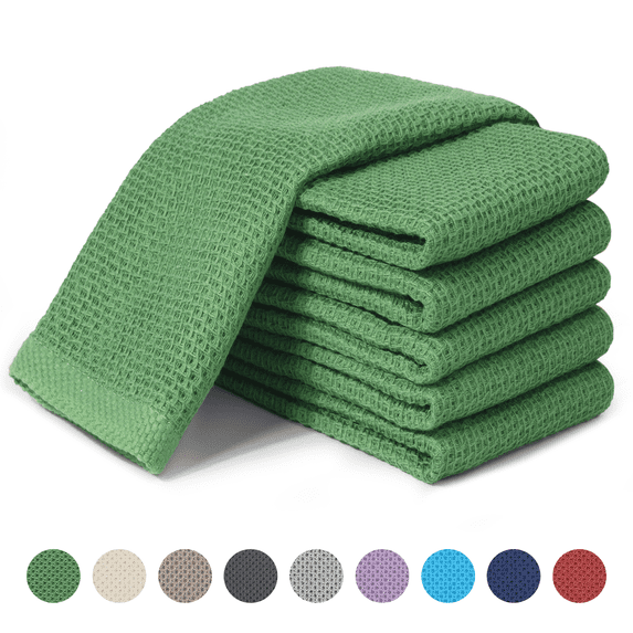 Xmushyra 100% Cotton Kitchen Dish Towels 6 Pack, Ultra Soft Absorbent Waffle Dish Cloths, Reusable Quick Drying Dish Rags Towels for Dishes and Kitchen Cleaning, 12x12 Inch, Green
