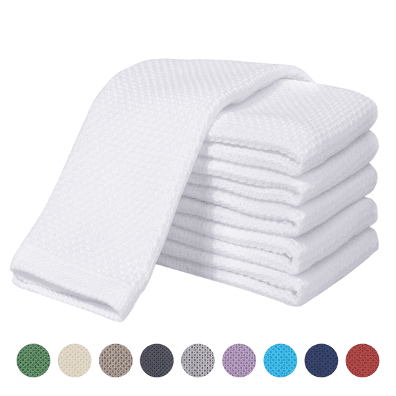 Xmushyra 100% Cotton Kitchen Dish Towels 6 Pack, Ultra Soft Absorbent Waffle Dish Cloths, Reusable Quick Drying Dish Rags Towels for Dishes and Kitchen Cleaning, 12x12 Inch, White