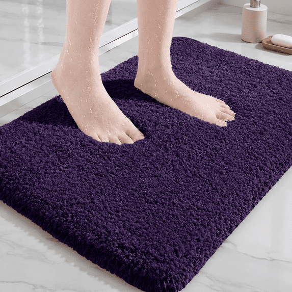 Xmushyra Bath Rug, Non Slip Purple Fluffy Bath Mat for Bathroom Floor, Washable Plush Luxury Bathroom Rug for Tub, Soft Shaggy Absorbent Shower Mat, 16 in x 24 in