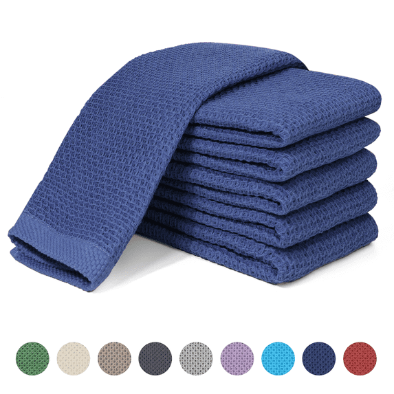 Xmushyra 100% Cotton Kitchen Dish Towels 6 Pack, Ultra Soft Absorbent Waffle Dish Cloths, Reusable Quick Drying Dish Rags Towels for Dishes and Kitchen Cleaning, 12x12 Inch, Navy