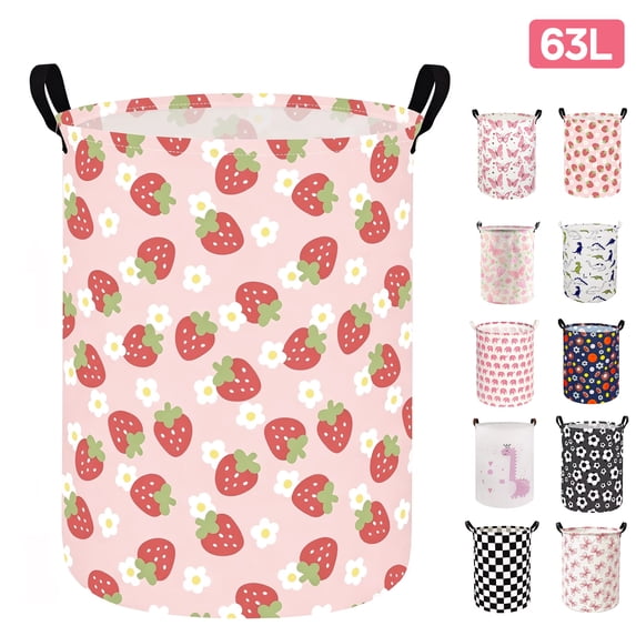 Xmushyra Laundry Basket, Large Collapsible Laundry Hamper with Waterproof PE Lining, Canvas Clothes Storage Basket with Handles for Kids Room, Nursery, Bedroom, Toy Storage, 63L