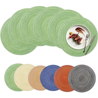 Xmushyra Round Placemats Set of 6, 15 Inch Braided Woven Table Mats, Washable Heat Resistant Non-Slip Place Mats, Green