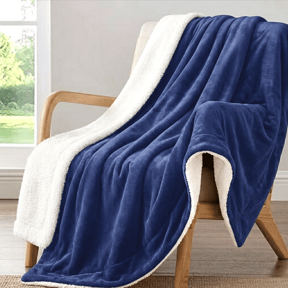 Xmushyra Throw Size Sherpa Blankets, Navy Fleece Throw Blankets, Soft Thick & Warm Fluffy Plush Winter Blanket for Sofa, Couch, Camping and Travel, 50"X 60"