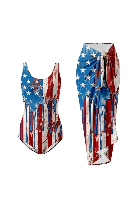 4th of July Bikini Sets For Women High Waisted Swimsuit Two Piece American Flag Print Stretch Tummy Control Halter Bathing Suit Beach Lightweight Swimwear Multicolour XXL