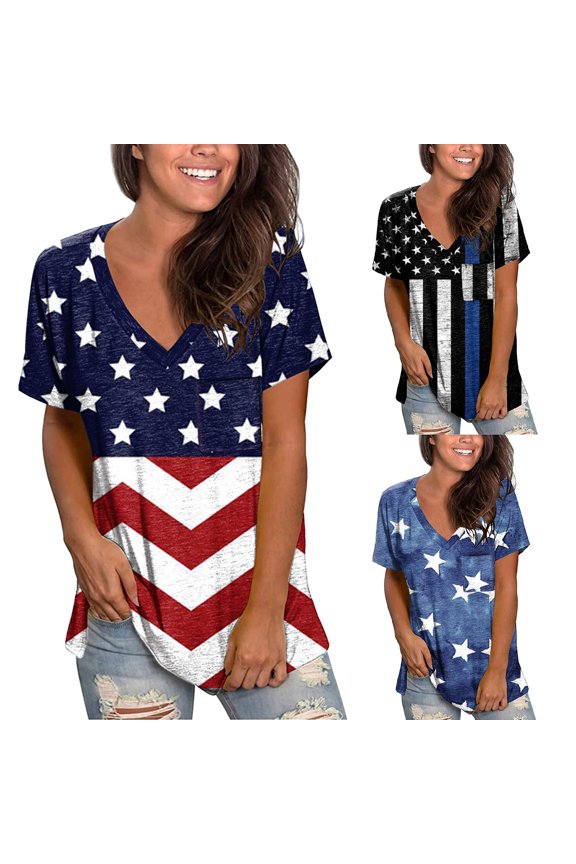 American Flag Shirts For Women 4Th Of July Star Stripes Short Sleeve 250Th Anniversary Tunic Blouse V Neck Independence Day Shirt