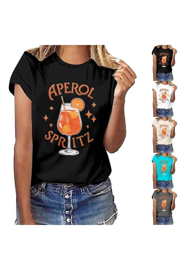 Aperol Spritz T Shirt Womens Funny Tequila Print Graphic Short Sleeve Shirts Casual Summer Crewneck Tee For Drinks Lovers