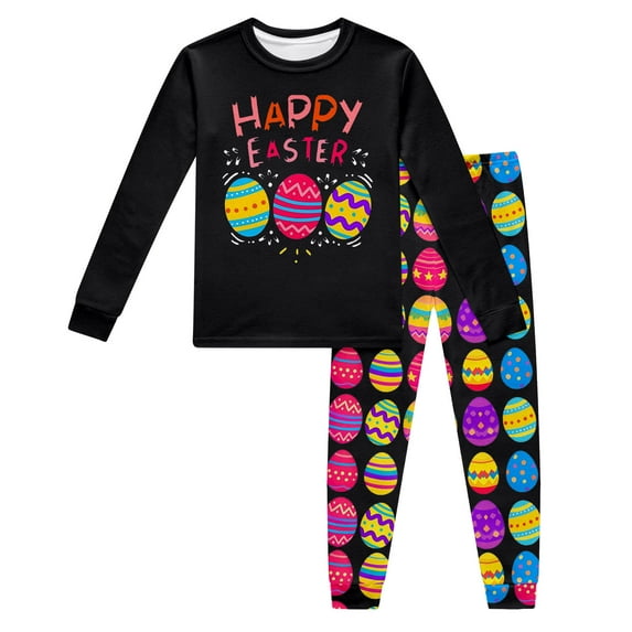 Xmyrz Baby Easter Outfit Girl Pajama Sets Adorable Pants Set Long Sleeve Cartoon Egg Print Pj Set Sleepwear