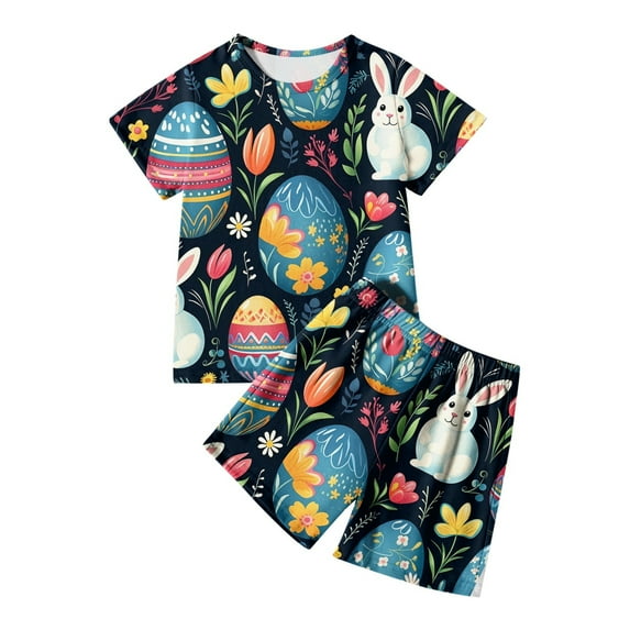 Xmyrz Baby Girl Easter Outfit Pajama Sets Loungewear Bunny Comfort Relaxed Lovely Lightweight Egg Pj Set Sleepwear