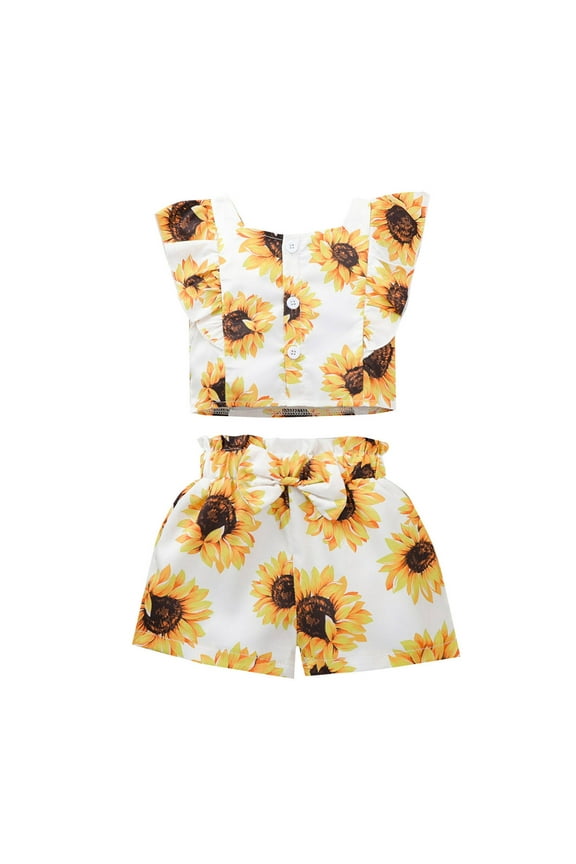 Baby Girl Outfits Shorts Set Versatile Sleeveless Leisure Streetwear Sunflower Clothes Sets Clothing Suits