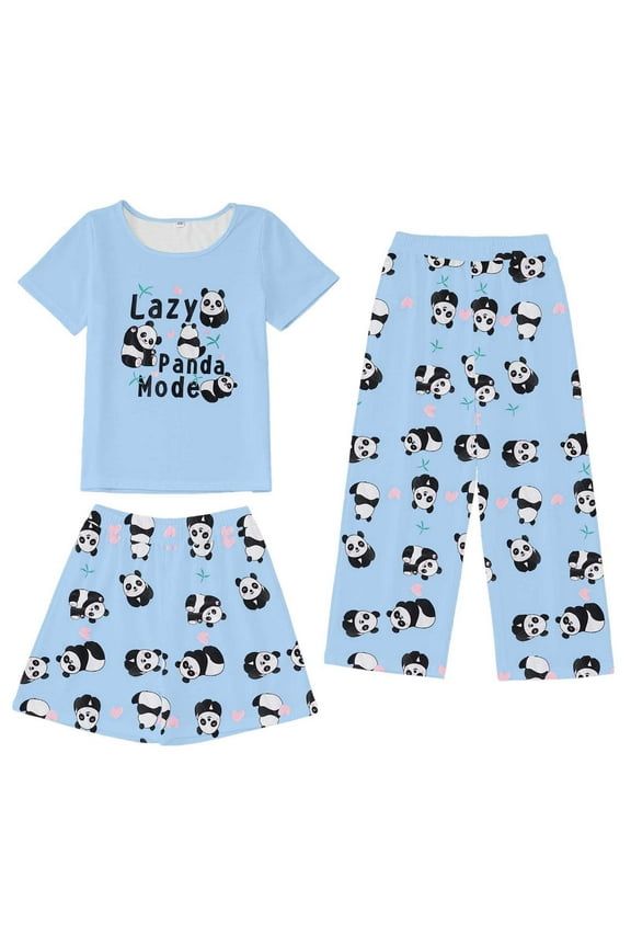 Baby Girls Pajama Set Three Piece Thin Breathable Panda Lovely Bed Gown Softable Pj Set Sleepwear Outfit
