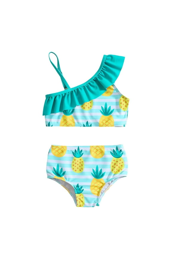 Baby Swimsuit Girl 2 Piece Cozy Pineapple Print Cuddly Leisure Sand Beach Ruffles Swimwear Bathing Suits Tankinis Cute Bikinis