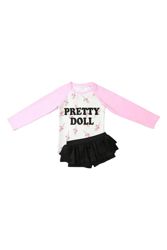 Baby Swimsuit Girl 2Pc Cosie Cute Recreation Long Sleeve Print Sand Beach Swimwear Bathing Suits Tankinis Cute Bikinis