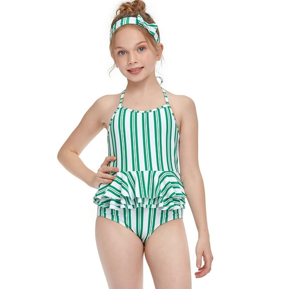 Xmyrz Baby Swimsuit Girl One-Piece Swimsuit Cozy Surfing Casual Sweet Striped Print Ruffles Cool Swimwear Bathing Suits Tankinis