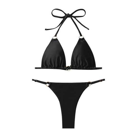 Xmyrz Bikinis Sets For Women Bathing Suits Halter Pure Colro Two Piece Beach Wear Sleeveless Split Simple Style Swimsuit Sets Swimwear