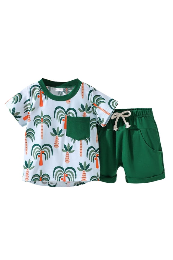 Boy Outfits Shorts Set Coconut Tree Print Holiday Casual Baggy Clothes Sets Clothing Suits