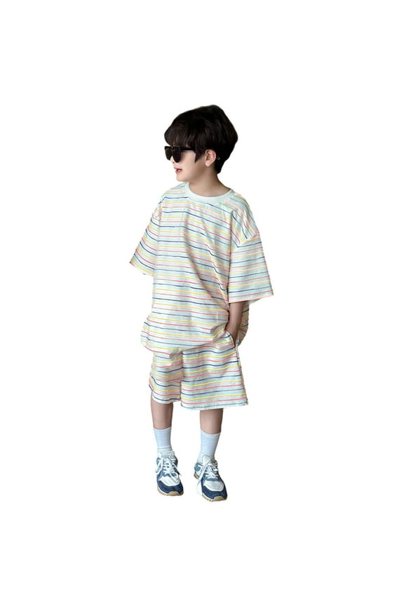 Boy Outfits Shorts Set Walking Striped Solid Color Thin Casual Simple Clothes Sets Clothing Suits