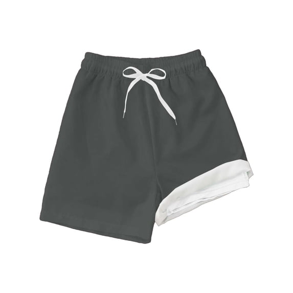 Xmyrz Boys Drawstring Swim Trunks Solid Color High Waist Elastic Quick Dry Beach Pants Grey 8-9 Y