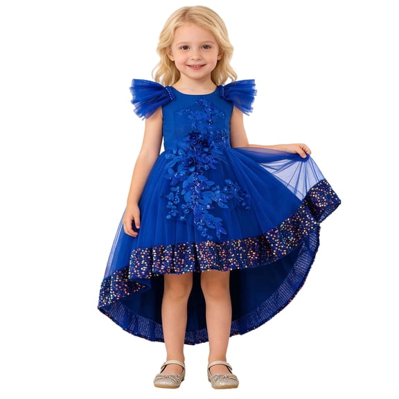 Xmyrz Carnival Dresses For Girls Tutu Dresses Tulle Breathable Fly Sleeve Mesh Glitter Midi Dresses Thin Cozy Flower Girl Dresses