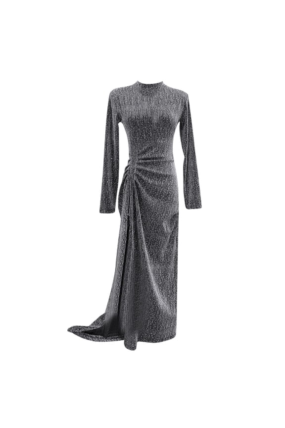 Carnival Holiday Dresses For Women Sequin Dresses Baggy Softable Trendy Relaxed Long Sleeve Slit Glitter Casual Dresses