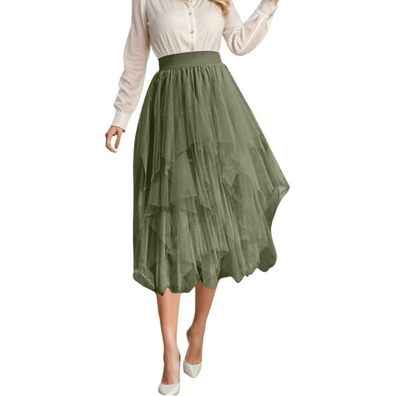 Xmyrz Carnival Tulle Skirts For Women Tutu Skirt Casual Layered Skirt Asymmetrical Hem Midi Skirts Softable Holiday Skirts Cute Skirts