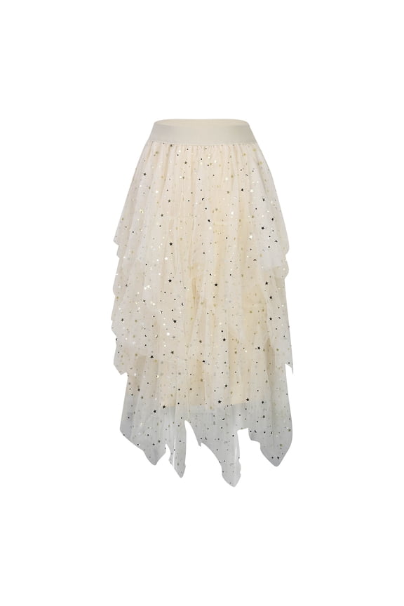 Carnival Tutu Skirts For Women Tulle Skirt Star Glitter Pommel Skirt Irregular Mesh Skirt Mid Length Skirt Holiday Skirts Cute Skirts