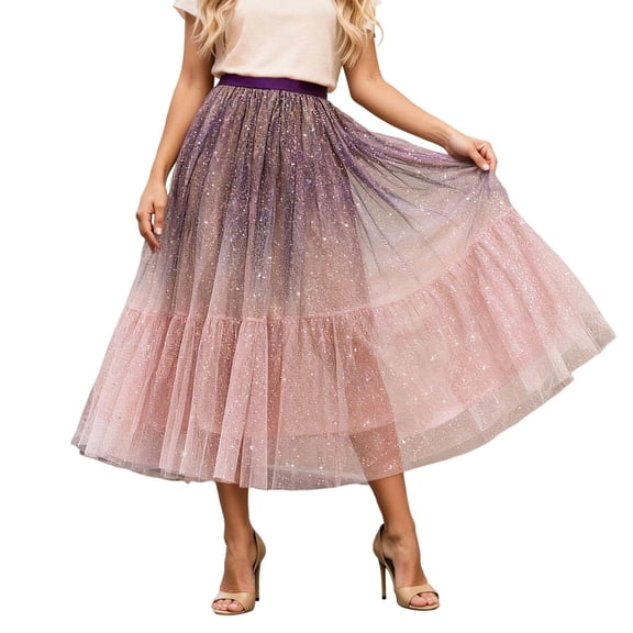 Xmyrz Carnival Tutu Skirts For Women Tulle Skirt Sweet Midi Skirts Sparkly Glitter Puff Skirt Elegant Fairy Holiday Skirts Cute Skirts