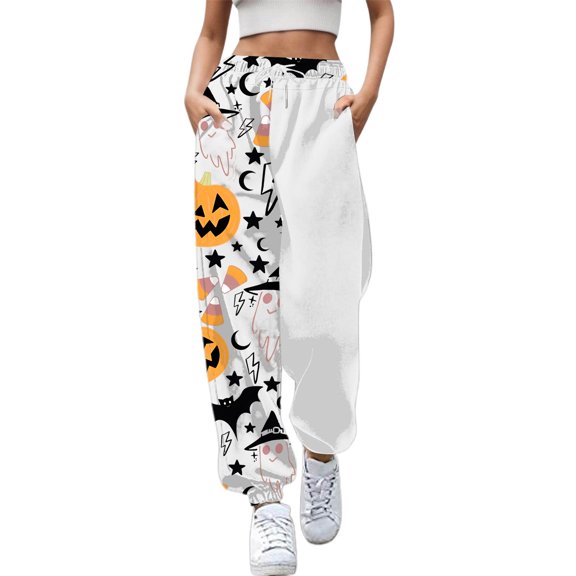 Xmyrz Casual Pants For Women Halloween Elastic Waist Suitable Stylish Thin Printed Sweatpants Outdoor Lounge Pants Casual Trouser