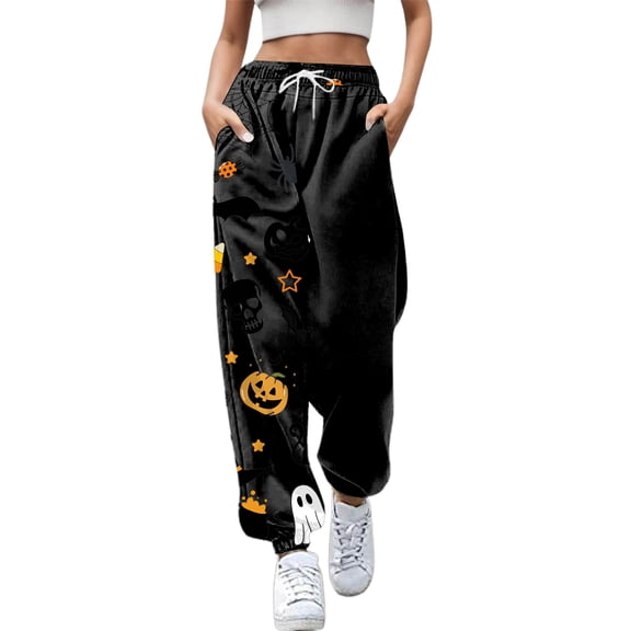 Xmyrz Casual Pants For Women Outdoor Thin Elastic Waist Suitable Sweatpants Printed Halloween Stylish Lounge Pants Casual Trouser