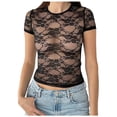 thumbnail image 1 of Xmyrz Casual Tops For Women Backless Crop Lace Transparent Short Sleeve Lightweight Breathable Outdoor Blouses Casual Blouse, 1 of 6