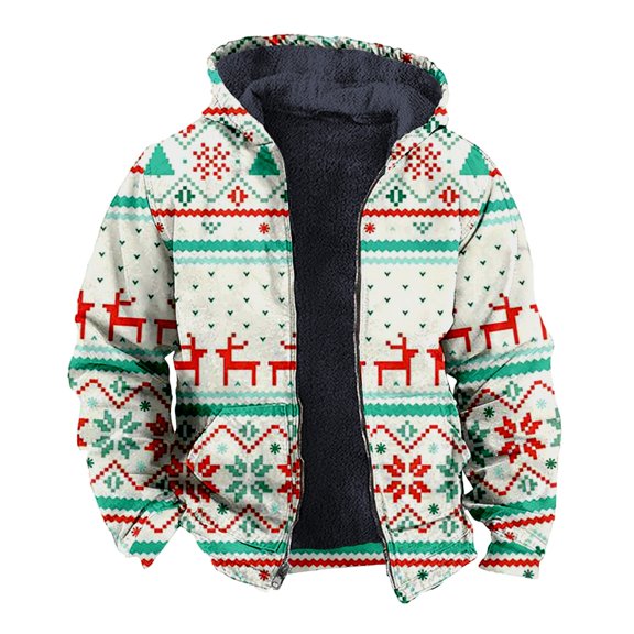 Xmyrz Christmas Jackets For Men Fleece Jacket Snowman Print Deer Softable Relaxed Fit Pocket Long Sleeve Top Coat Outerwear Jacket