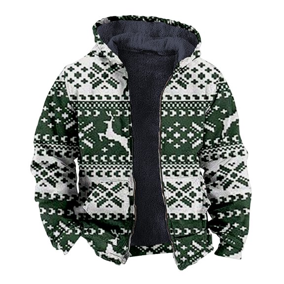 Xmyrz Christmas Jackets For Men Fleece Jacket Snowman Print Deer Softable Relaxed Fit Pocket Long Sleeve Top Coat Outerwear Jacket