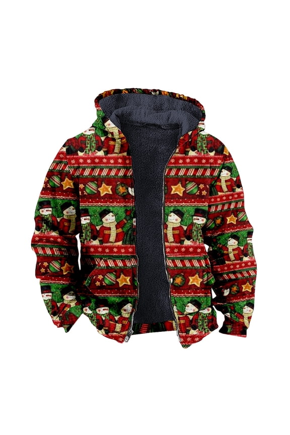 Christmas Jackets For Men Fleece Jacket Snowman Print Deer Softable Relaxed Fit Pocket Long Sleeve Top Coat Outerwear Jacket