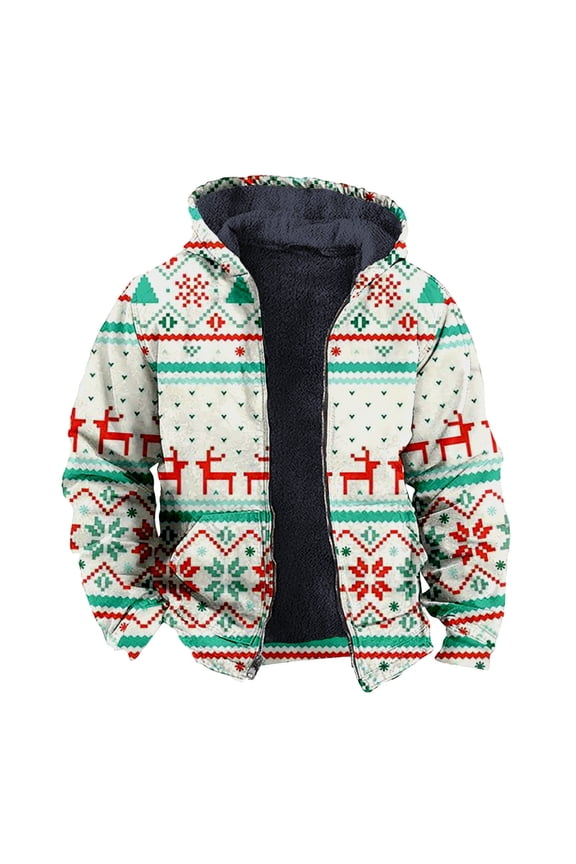 Christmas Lightweight Jacket Men Fleece Jacket Snowman Print Deer Softable Relaxed Fit Pocket Long Sleeve Men'S Coats Outerwear Jacket