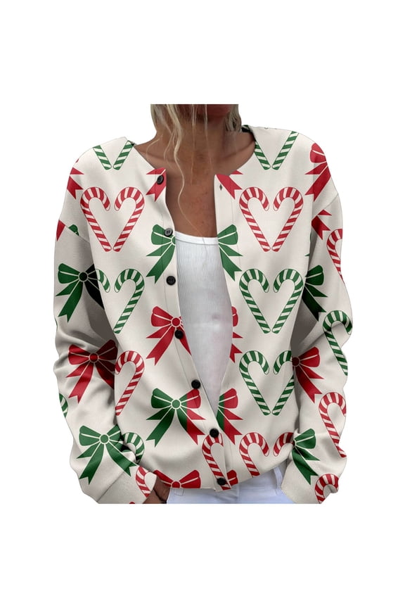 Christmas Womens Fall Jacket Faddish Skin-Friendly Going Out Print Leisure Long Sleeve Cardigan Jacket Top Coat Outerwear Jacket