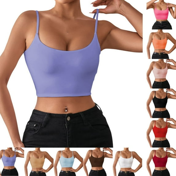 Xmyrz Crop Tops For Women Going Out Strap Innerwear Low Round Neck Tank Top Spring Summer Trendy Basic Shirt