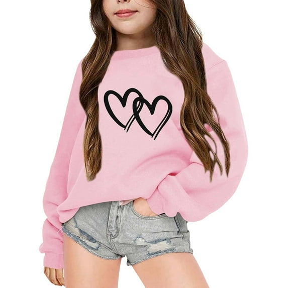 Xmyrz Cute Hoodies For Teen Girls Faddish Double Heart Print Long Sleve Pullover Sweatshirt Recreation Cute Sweatshirts Toddler Sweatshirt