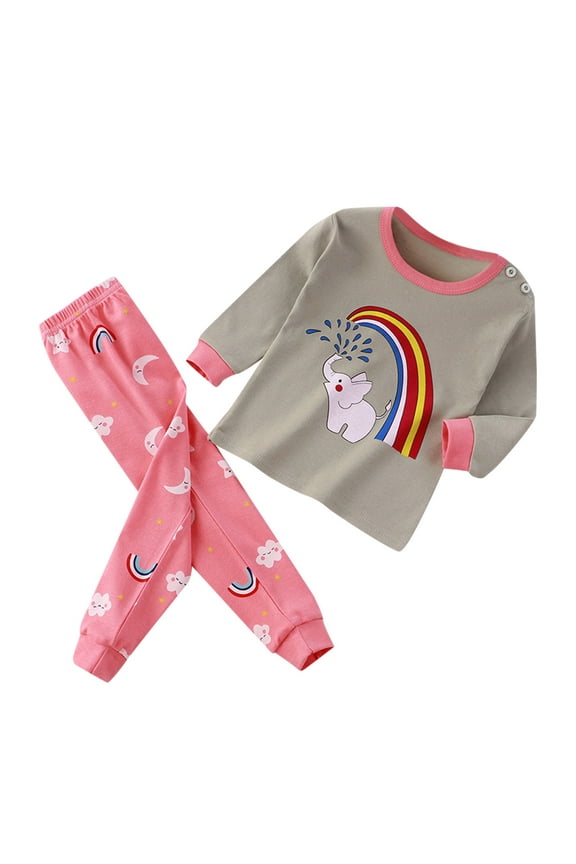Cute Pajama Sets For Boy 2 Piece Homewear Suitable Pants Set Rainbow Long Sleeve Pj Set Girl Sleepwear Outfit