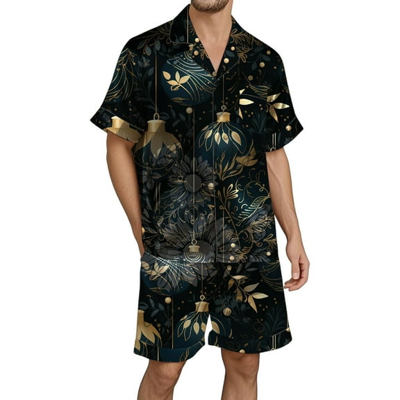 Xmyrz Cute Pajama Sets For Men Shorts Set Button Down Trendy Christmas Print Short Sleeve Bed Gown Sleepwear Pj Clothing Suits