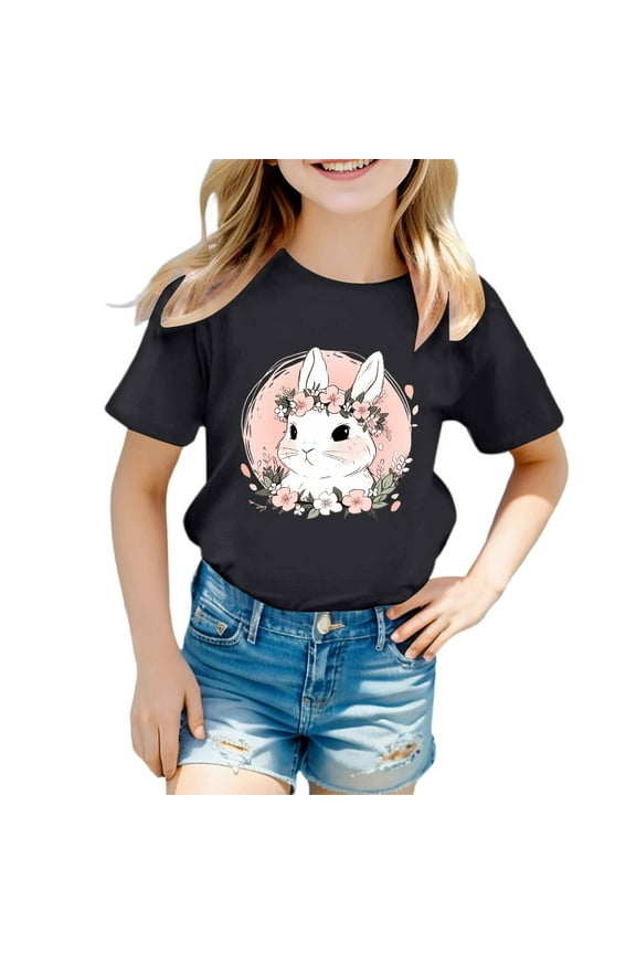 Easter Girl Graphic T Shirts Thin Round Neck Hanging Out Skin-Friendly Bunny Likable Boy T-Shirt Going Out Tops Cute Tops Summer Tops Blouse
