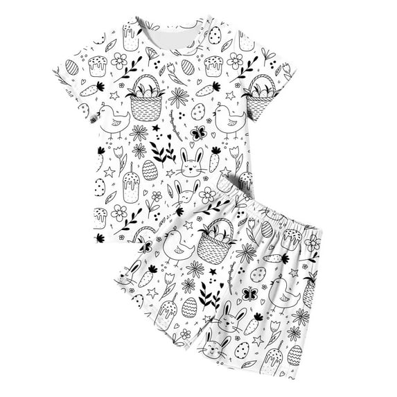 Xmyrz Easter Outfit Baby Girl Pajama Sets Diy Stylish Egg Cool Bed Gown Lightweight Shorts Set Bunny Pj Set Boys Sleepwear