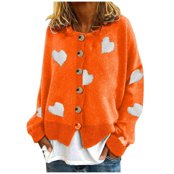 Xmyrz Fall Cardigans For Women Lightweight Sweet Heart-Shaped Embroidered Knit Cardigan Sweaters Slim Fit Long Sleeve Cardigan Casual Tops