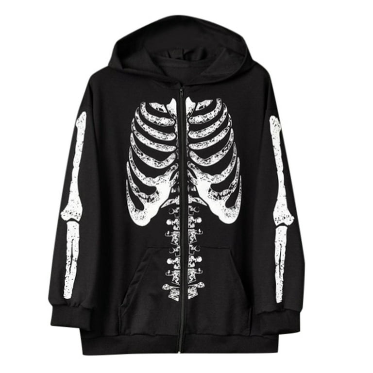 Xmyrz Fall Hoodies For Men Dark Skeleton Print Coat Vacation Long