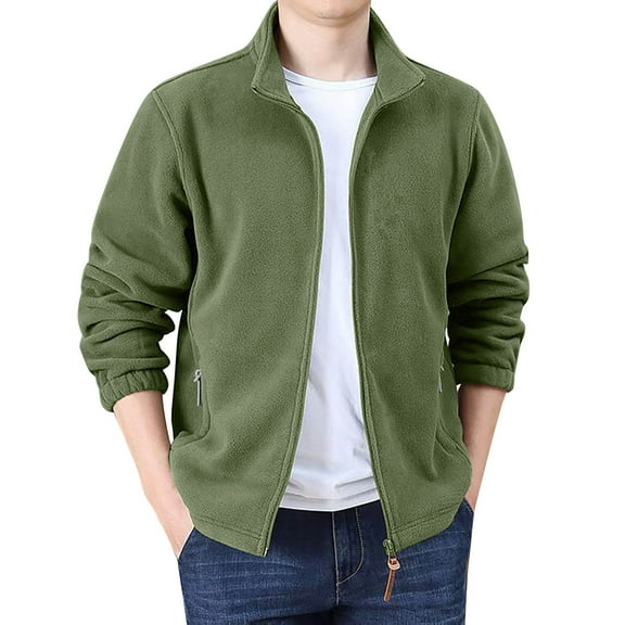 Xmyrz Fall Jackets For Men 2025 Cardigan Windbreaker Long Sleeve Fleece-Lined Stand Collar Thickened Top Coat Outerwear Jacket
