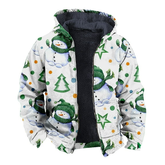Xmyrz Fall Jackets For Men 2025 Christmas Double Pocket Snowman Print Hooded Fleece Jacket Long Sleeve Zipper Men'S Coats Outerwear Jacket