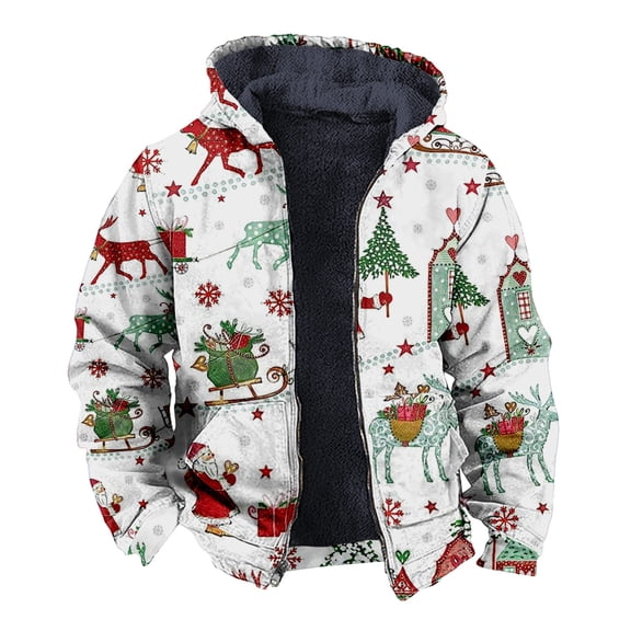 Xmyrz Fall Jackets For Men 2025 Christmas Plaid Printed Casual Long Sleeve Zipper Pocket Hooded Fleece Jacket Top Coat Outerwear Jacket