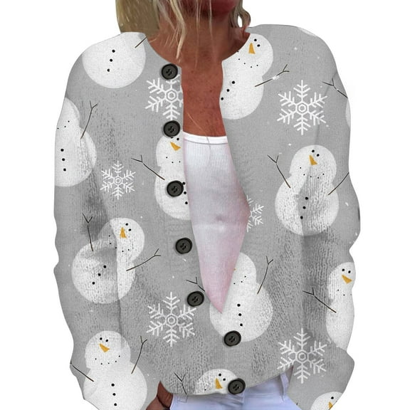 Xmyrz Fall Jackets For Women 2025 Relaxation Christmas Printed Button Up Cardigan Jacket Long Sleeve Baggy Women'S Coats Outerwear Jacket
