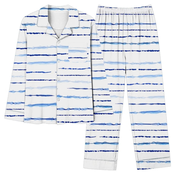 Xmyrz Fall Pajamas For Women Set Striped Print Skin-Friend Long Sleeve Pocket Homewear Lightweight Cool Button Down Pj'S Sleepwear Outfit