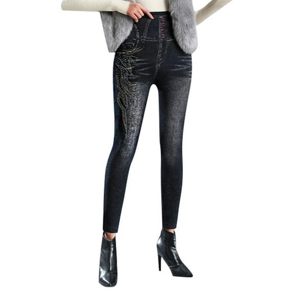 Xmyrz -Lined Leggings For Women Fitted Vacation Minimalist Imitation Jeans Stylish Recreatioon Warm Leggings Tummy Control Leggings Winter Leggings